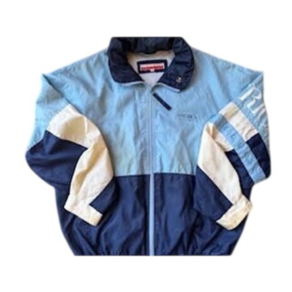Vintage Perry Ellis America Windbreaker Jacket Blue Colorblock Mens Medium
